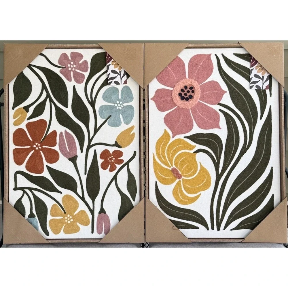 NWT BP Home Textile  Embroidered Woven Wall Art Vibrant Floral Decor 18